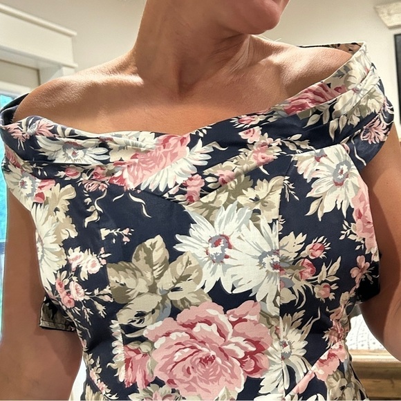 Vintage 80s laura Ashley navy pink cream cottage core floral halter dress 6 - Picture 2 of 13